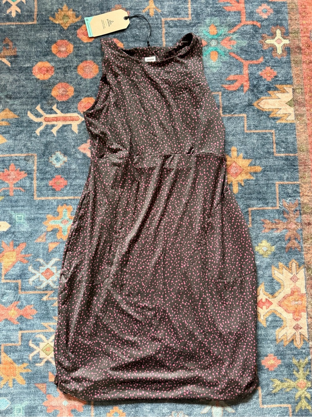 Prana Black Dress with Pink Dot Print
